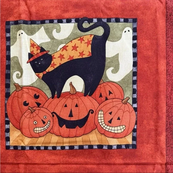 VTG Boo Kitty Halloween Fabric Cat Trick Treat Teresa Kogut SSI 1yd+26"x43" - Picture 6 of 13